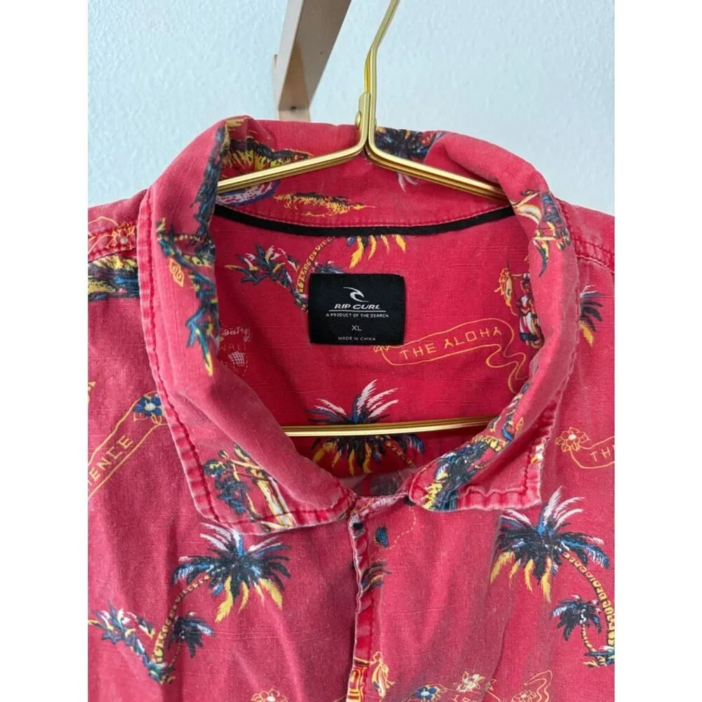Rip Curl- Red Tropical Button-Down Shirt- The Aloha experience- XL